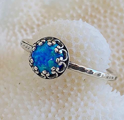 Sterling Silver Blue Opal Stacking Ring - Size 7 - Gift For Mom Women Her Weddings - October Birthday #TOP4