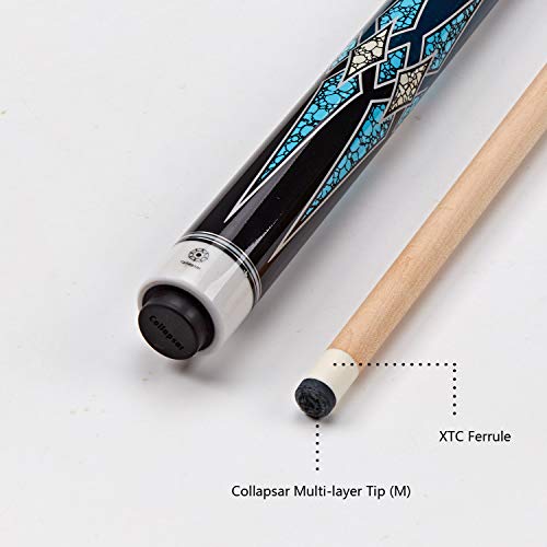 Collapsar Cxt030 Pool Cue With Soft Case,Black With Cream Points And Turquoise,Wrapless Blue Curly Maple Handle, 58Inch Professional Pool Stick (Blue Handle, 20 Ounce) #TOP5