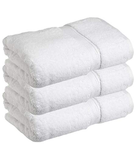 OMAJA HOME White Pure Cotton Bath Towels for Home, Hotel & Spa, Super Soft Absorbent Antibacterial, 700 GSM, Full Size Pack of 3