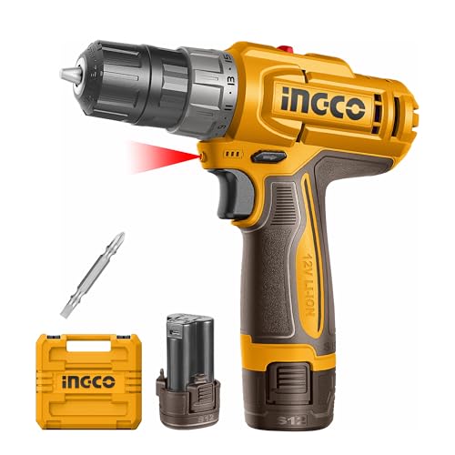 Image of INGCO 12V Cordless Drill Machine, 2 Speed Adjustment 400 /1500RPM, with 2Pcs Battery, Type C Charging CDLI12206
