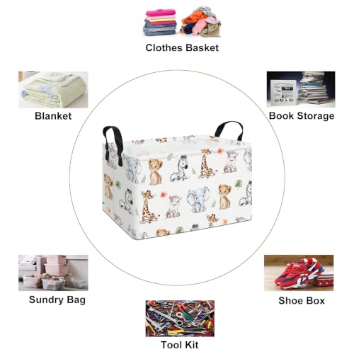 Image of Rectangular Safari Animal Laundry Storage Bin for Adults and Kids | Damp resistant canvas fabric, sturdy stitched carry handles, foldable design organizes closet and playroom daily supplies