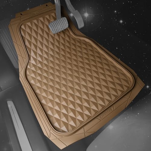 CAR PASS Heavy Duty Rubber Beige Car Floor Mats & Cargo Liners, Deep Dish All-Weather Trunk Mats Durable Anti-Slip 3D Rhombus Waterproof Trim to Fit Liner Universal Fit Auto,Sedan,SUV,Truck, Beige by CAR PASS - Image 2