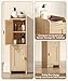 Akxomel Rattan Small Bathroom Cabinet with 2 Doors, 7.9''D x 7.9''W Narrow Toilet Paper Storage Cabinet, Bathroom Organizer for Small Spaces, Wooden Slim Corner Unit with Adjustable Shelf, Natural Oak