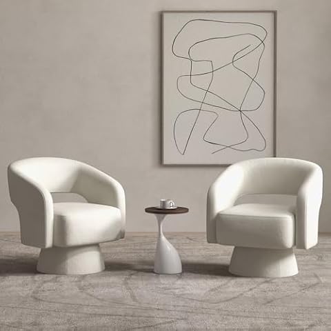 Bonzy Home Swivel Barrel Chair, Set of 2 Velvet Accent Armchair 360 Degree Swivel Club Chair for Living Room Bedroom Reception Room, Beige Cover