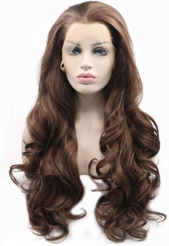 xiweiya Wig Brown Wigs 6#Color Synthetic Brown Lace Front Wigs For Women Hair Long Brown Wavy Heat Resistant Fiber Long Soft Hair Wigs