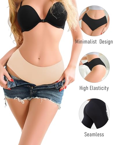 Image of UNDER THE SEA Seamless Underwear for Women Plus Size Mid Rise Lingerie Brief Sexy No Show Panties Womens Cheeky 5 Pack XS-3XL