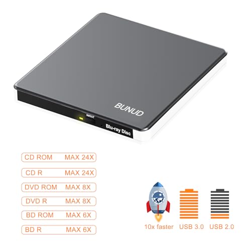 Image of External Blu Ray CD DVD Drive, USB 3.0 Type C Blu ray Burner BD Player Read /Write Portable Bluray Drive Slim Optical Blue Ray CD DVD Reader for Laptop PC Windows 11 MacBook Pro Air Desktop Linux OS