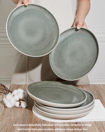 Image of Pokini Ceramic Dinner Plates Set of 6, 10inch Salad, Dessert Plates Dishes | Reactive Glaze Stoneware Dish Set, Dinner Plate for Dessert, Salad, Appetizer, Microwave & Dishwasher Safe, Scratch Resistant