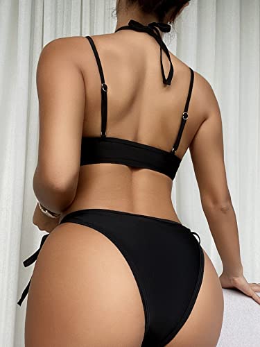 Bikini dos nu haut de gamme en maille fine et découpes graphiques