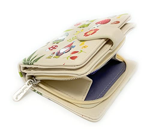 Shag Wear Gnome Forest Small Wallet for Women and Teen Girls Multiple Gnomes Mushrooms Plants Vegan Faux Leather Beige 4.5"3