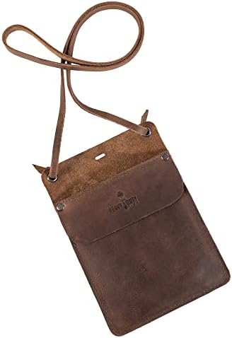 Heavy Duty Hide, Work Pocket with Hanging Strap for Neck Handmade from Full Grain Leather - Bourbon Brown