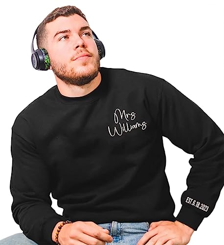 Izi Pod Custom Mrs. Embroidered Sweatshirt, Date On Sleeve, Personalized Gift For Bride, Wife Shirt, Future Mrs Hoodie, Engagement Gift, Bride To Be, Valentines Gifts, Christmas Shirt For Men, Hoodie #TOP8