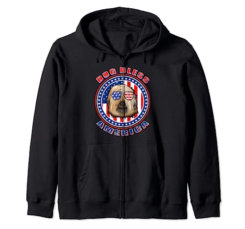 Briard Dog Bless America Flag USA Patriotic 4th Of July Sudadera con Capucha