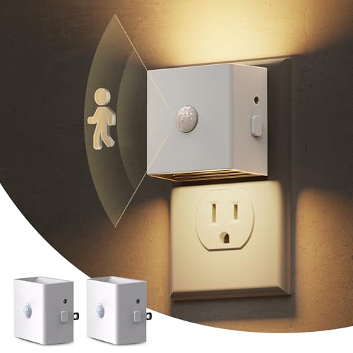 L LOHAS LED Night Light,Plug in Night Light with Motion Sensor and Dusk to Dawn Sensor,[2-PACK] Brightness Adjustable,3000K Soft White, Nightlight for Bathroom Hallway Kitchen