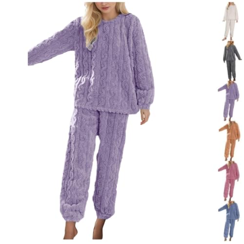 XINGJIAARTS Winter Pajamas For Women Set Flannel Warm Loungewear Soft Fuzzy Fleece Warm Pjs Pullover Sleepwear Lounge Sets Purple One Size