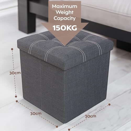 Decor & More Engineered Wood Ottoman Cube, 30*30*30Cm Foldable Storage Box,Footrest Ottoman With Storage Step Stool,Padded Seat With Pocket For Living Room,Foldable Table For Bedroom | Set Of 1 Grey