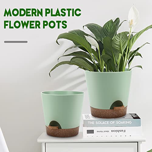 Ynnico Indoor Self Watering Planters With Drainage Holes And Saucers, 9,8, 7.5 Inches, Green, 3 Pots (Springgreen) #TOP3