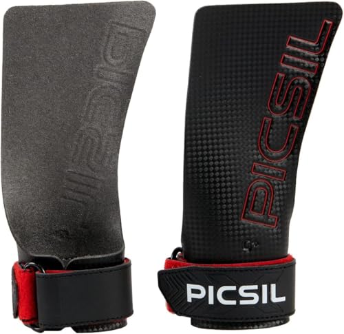 PICSIL RX Hand Grips – Profi‑Griffpolster aus Carbonfaser in Profi‑Qualität, Chalk‑kompatibel & Handschutz für Calisthenics, Krafttraining & Gymnastik (Rot, G)