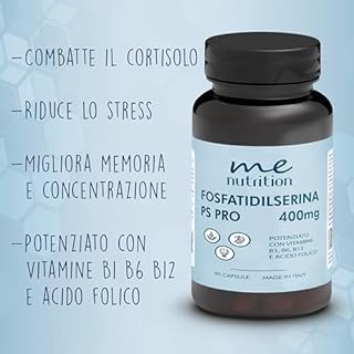 Fosfatidilserina Pura 400mg Combatte il Cortisolo, 90 Capsule Migliora Memoria e Concentrazione, Riduce lo Stress Integratore Nootropico con Vitamine B1 B6 B12 Acido Folico Me Myeasy