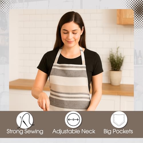 Image of Unisex Cooking Aprons | Waterproof Apron | Striped Design with 2 Front Pockets & Adjustable Neck Strap | Durable, Oil & Stain Resistant | Chef Apron for Cooking