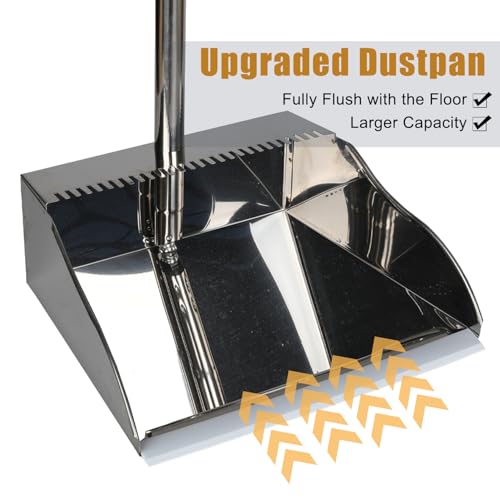 Stainless Steel Dustpan Metal Dustpan with Handle Heavy Duty Dust Pan Upright Dust Pan for Home Office Lobby
