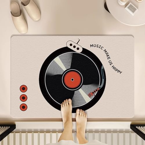 KRIPINC Alfombra Disco Vinilo, Alfombra Baño Diatomita Absorbe Agua Antideslizante, Musica Tapetes para Sala, Dormitorio, Pie de Cama, Cocina, Baño (Estilo B, 60x90cm)