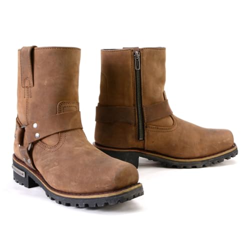 Milwaukee Leather MBL9353 Women’s Crazy Horse Brown Leather Motorcycle Rider Short Harness Boots - 8.5
