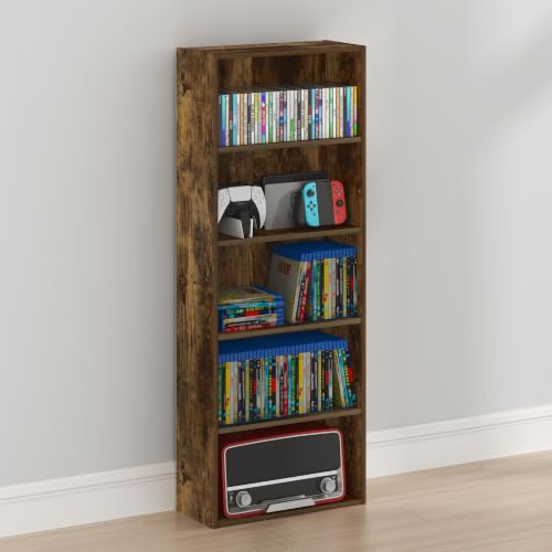 Furinno Basic DVD Shelf, 5-Tier CD Rack, Cube Storage, Amber Pine | 7 x 17 x 44, Open Shelf for DVD Blueray Game Disc, Organizer Media Shelf, for Living Room, Bedroom, Home Office - image 4