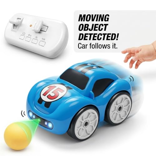 Image of Mini RC Intelligent Sensor Stunt Car Toy for Kids 3-8 | 4 Smart Modes: Follow Object, Chase, and Follow Track | Rechargeable Cartoon Car with Music & Bright LED Lights | Best Birthday Gift for Kids