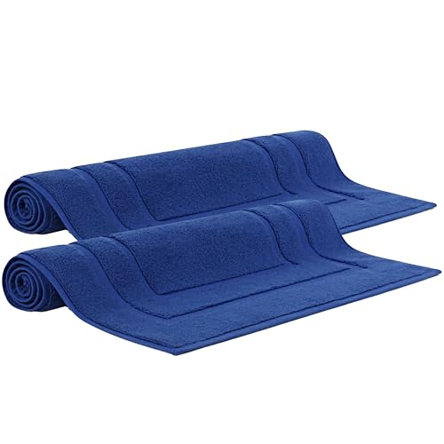 Makooz 2 Cotton Banded Bath Mats – Not Bathroom Rug - 50x70 CM 100% Ring Spun Cotton – Machine Washable, Ultra Soft, Water Absorbent, Quick Drying Plush Shower Bathroom Foot Towel - Navy