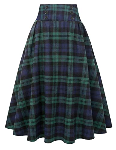IDEALSANXUN Plaid Skirt for Womens High Waist Aline Pleated Midi Skirts