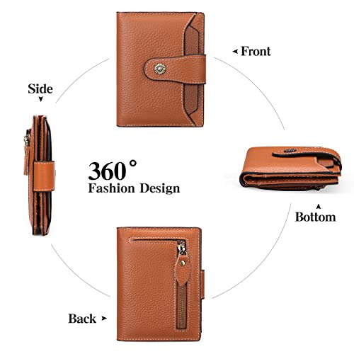 Image of Falan Mule Women's Wallet, Genuine Leather, RFID Protected, Caramel Color, 10 Slots, 2 Windows, Zipper Closure, 2 Compartments