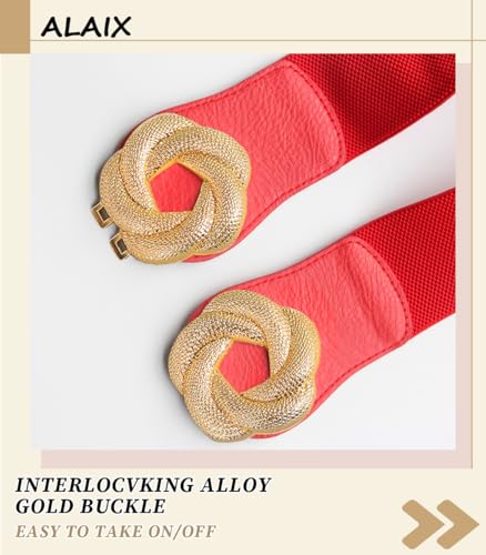 ALAIX Women's Wide Elastic Waist Belt for dress Gold Flower Buckle Stretchy Dressy Fashion Belts Waistband for Women4