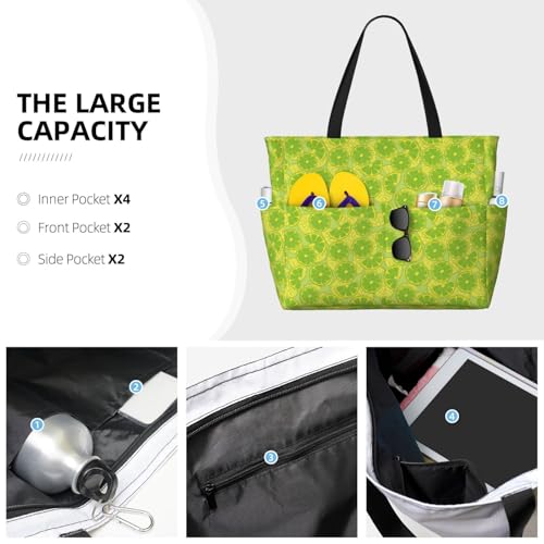 Large Beach Bags Water-resistant Sandproof - Cute Limes Kelly Green Cute Beach Tote Bags for Women with Zipper3