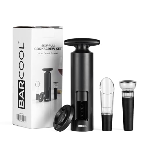 Barcool Self-Pull Wine Opener Set – Manual Corkscrew with Vacuum Pump Stopper, Drip-Free Wine Pourer & Foil Cutter – All-in-One Wine Accessories Gift Set