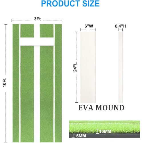 Image of Softball Pitching Mat 10' x 3' with Pitching Mound-Green /Red