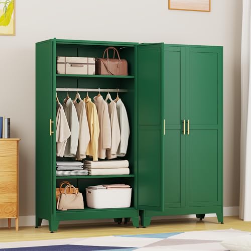 Green-71-Metal-Armoire-Wardrobe-Closet-Bedroom-Clothing-Storage-Cabinet-with-2-Drawers-and-Hanging-Rod-Freestanding-Armoire-Cabinet-with-Adjustable-Shelves Green 71 Metal Armoire Wardrobe Closet Bedroom Clothing Storage Cabinet with 2 Drawers and Hanging Rod Freestanding Armoire Cabinet with Adjustable Shelves