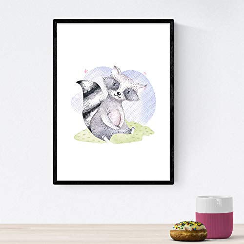 Nacnic Pack of three sheets with illustrations of animals. Posters with children's animal pictures. Unicorn panda bear and skunk. A3 size unframed - Image 3