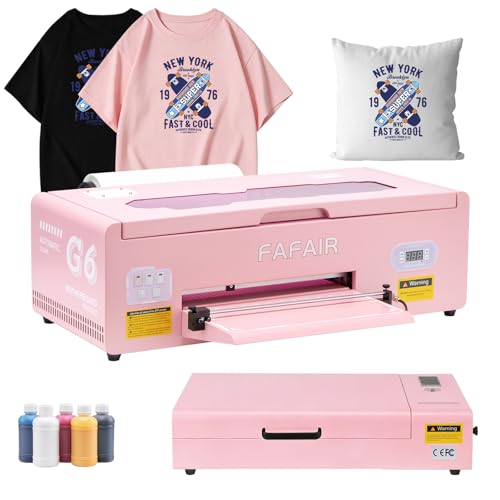 Image of FAFAIR A3 L1800 DTF Printer with 6 Smart Upgrades, DTF Printing Machine with White Ink Mixing System & Auto Clean, High Speed Production DTF Printer Bundles for Apparel Shoes Hats, (L1800+Oven, Pink)
