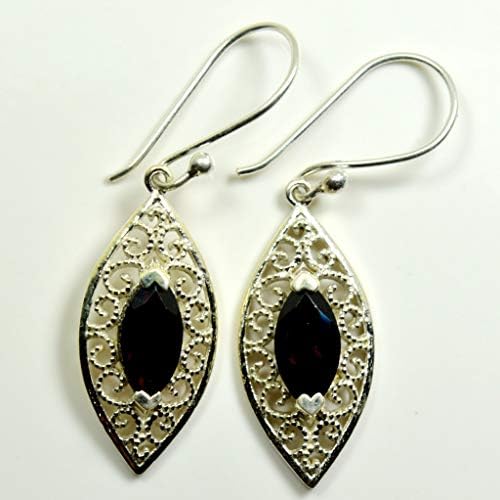 Natural Red Garnet 925 Sterling Silver Earrings For Women Marquise Shape Hooks Back Style Handmade Pair