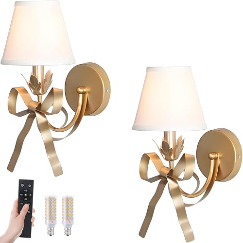 Juego de 2 Apliques de Pared de latón con Forma de Arco, Moderna lámpara de Noche con Control Remoto, Luces LED de Pared Regulables de 3 Colores para Dormitorio, Sala de Estar, Sala de Lectura y Hote