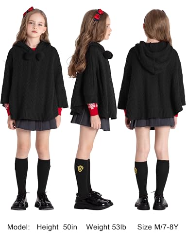 Image of BOBOYOYO Cape for Girls Hooded Cable Knit Poncho Sweaters Kids Shawl