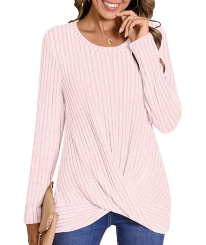 Image of HOTGIFT Women's Pullover Sweaters Winter Tunic Tops Long Sleeve Crewneck Shirts Casual Comfortable Blouse