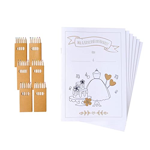 JEKA 6 Hochzeitsmalbücher mit Buntstiften Hochzeit für Kinder Hochzeitsmalbuch Kinderbeschäftigung Hochzeit Gastgeschenk Hochzeit Mitgebsel Hochzeit Malbuch Set Hochzeit