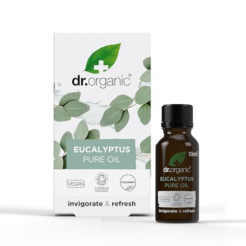Dr Organic Eucalyptus Essential Oil 100% Pure & Natural Uplifting for Congestion Relief Aromatherapy Diffusers Massage Vegan Cruelty Free Paraben & SLS Free Certified Organic 10ml
