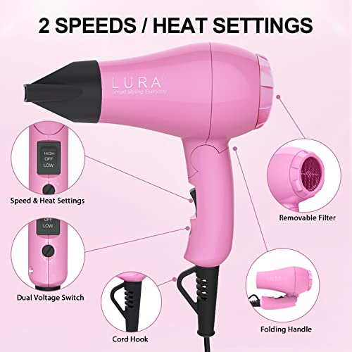 Portable Travel Hair Dryer,Mini Lightweight Dual Voltage Blow Dryer 1200W With Folding Handle,Blowdryer With One Concentrator #TOP3