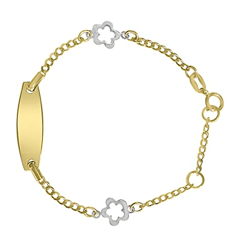 Esclava Pulsera Bebés/Niñas Oro Amarillo 18 ktes Flores Oro Blanco 18 ktes Chapa Personalizable Gratis Tamaño 12/14 cm