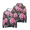 Tamiger Pink Fresh Roses Print Men Hoodie Warm Sweatshirt Winter Autumn Spring Stretchy Breathable Daily Casual #2