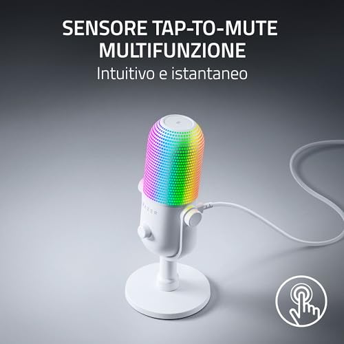 Seiren V3 Chroma - Microfono USB RGB - a condensatore supercardioide con funzione Tap-to-Mute (illuminazione reattiva, limitatore di guadagno digitale e ammortizzatore integrato) Bianco - Microfono streaming - Immagine 2