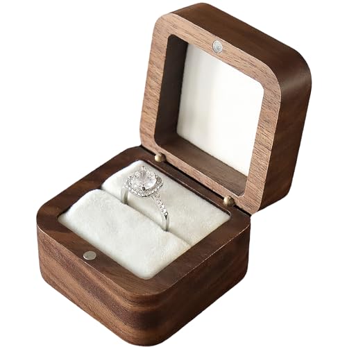 RUOMOODDZ Caja de madera para anillos de boda, cajas de anillo para ceremonia, elegantes cajas de anillo para anillos de boda, caja de regalo única para anillo de compromiso, caja de anillo pequeña